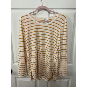 NWT Market & Spruce Zansia Curved Hem Knit Gold and White Striped Top, L